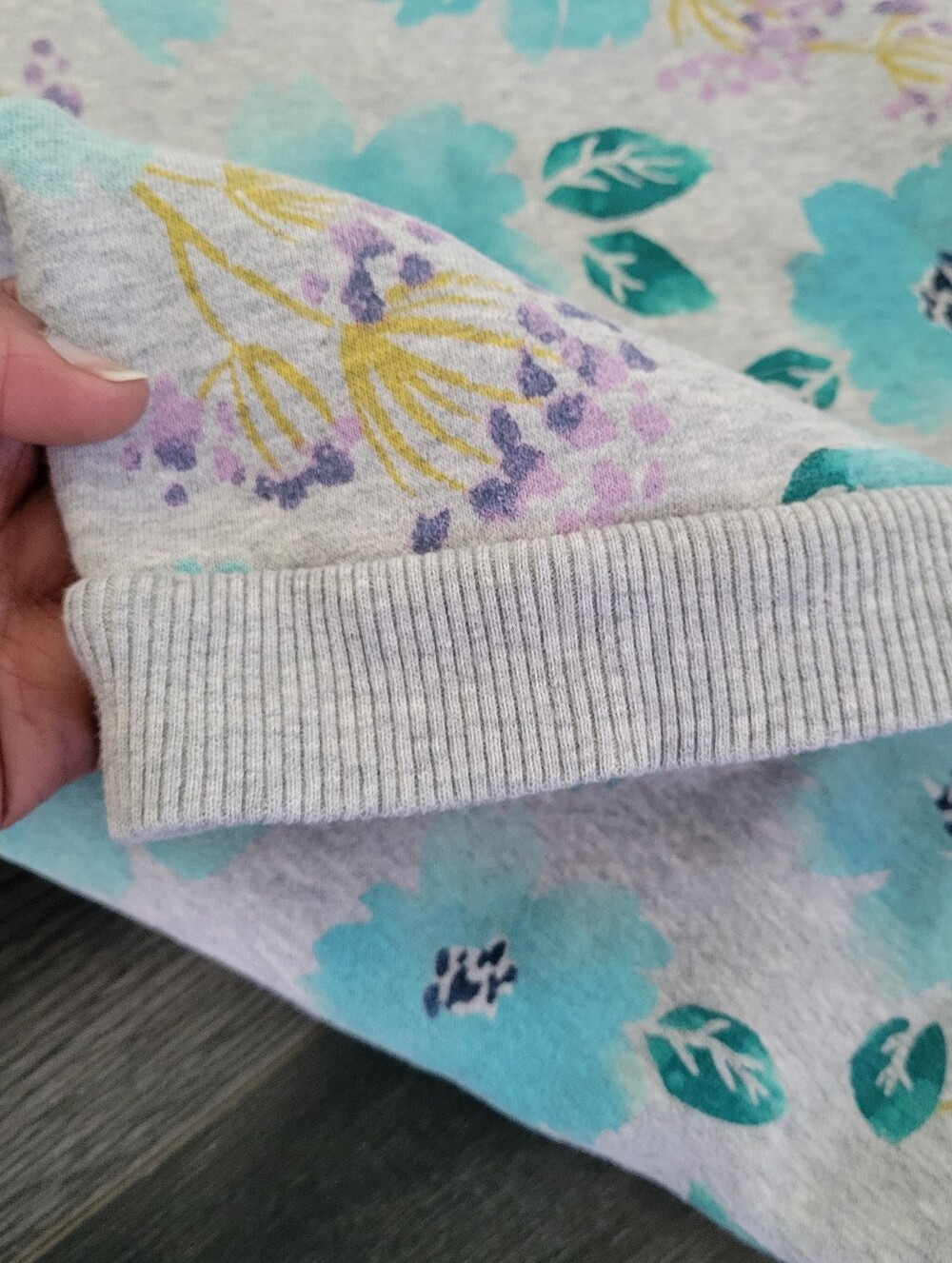 🎈BABY GAP Floral Sweatshirt Dress Size 5Y Pastel Aqua Blue - Picture 5 of 8